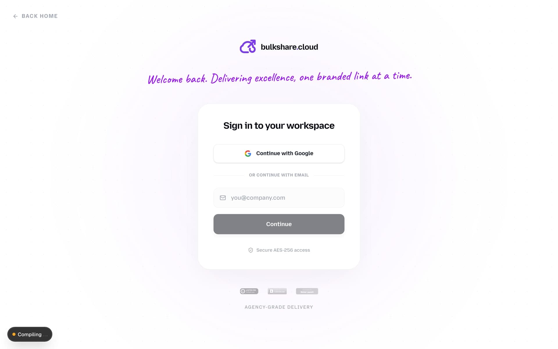 BulkShare OTP login screen